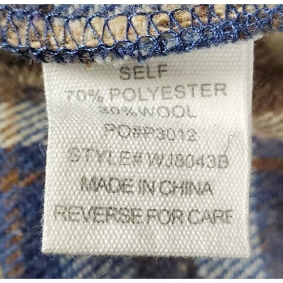 Timing Wool Blend Flannel Shirt Large Brown Blue Plaid Grunge Hipster Festival - Picture 5 of 8